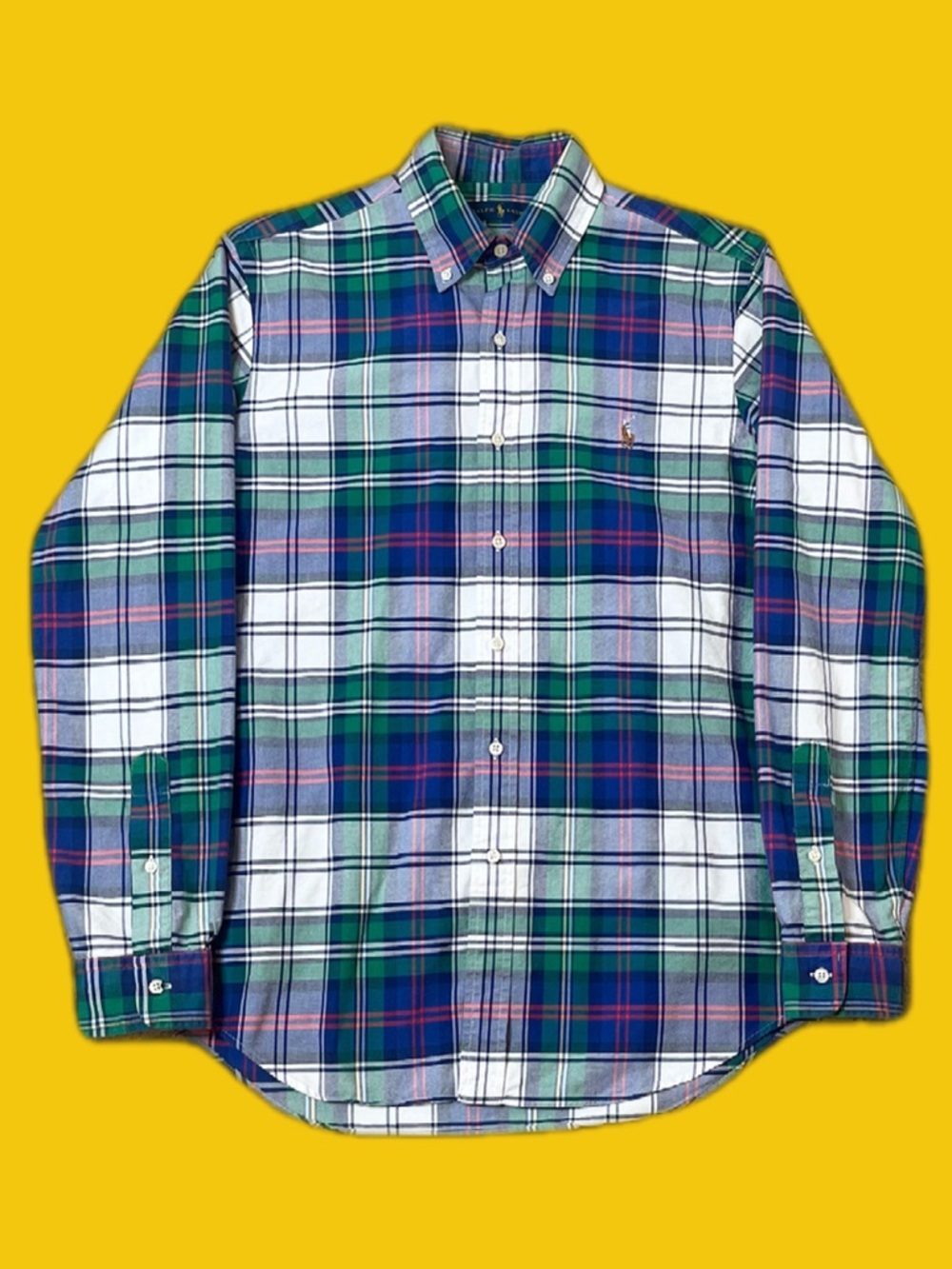 Polo Ralph Lauren Plaid Button Down Shirt Mens Medium Green Blue Classic Fit